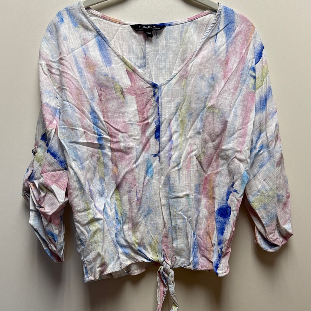 Expressions Multicolor Tie-Front Blouse